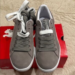 Puma Suede Sneakers in Elephant Skin Gray and White